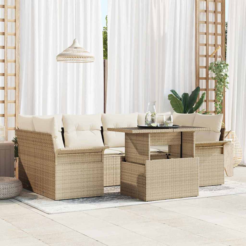 Gartensofa-set 7 stk. Beige [Synthetisch]: Poly Rattan