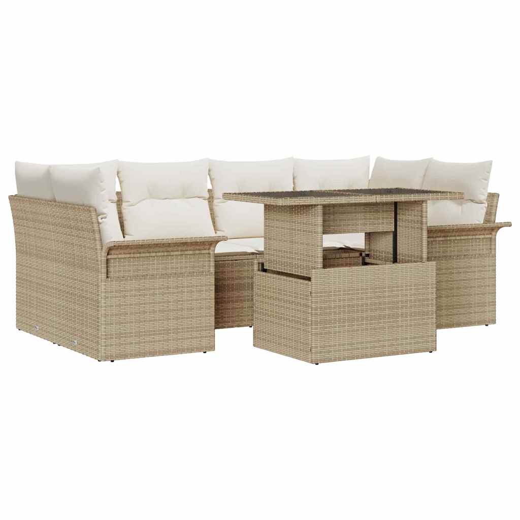 Gartensofa-set 7 stk. Beige [Synthetisch]: Poly Rattan