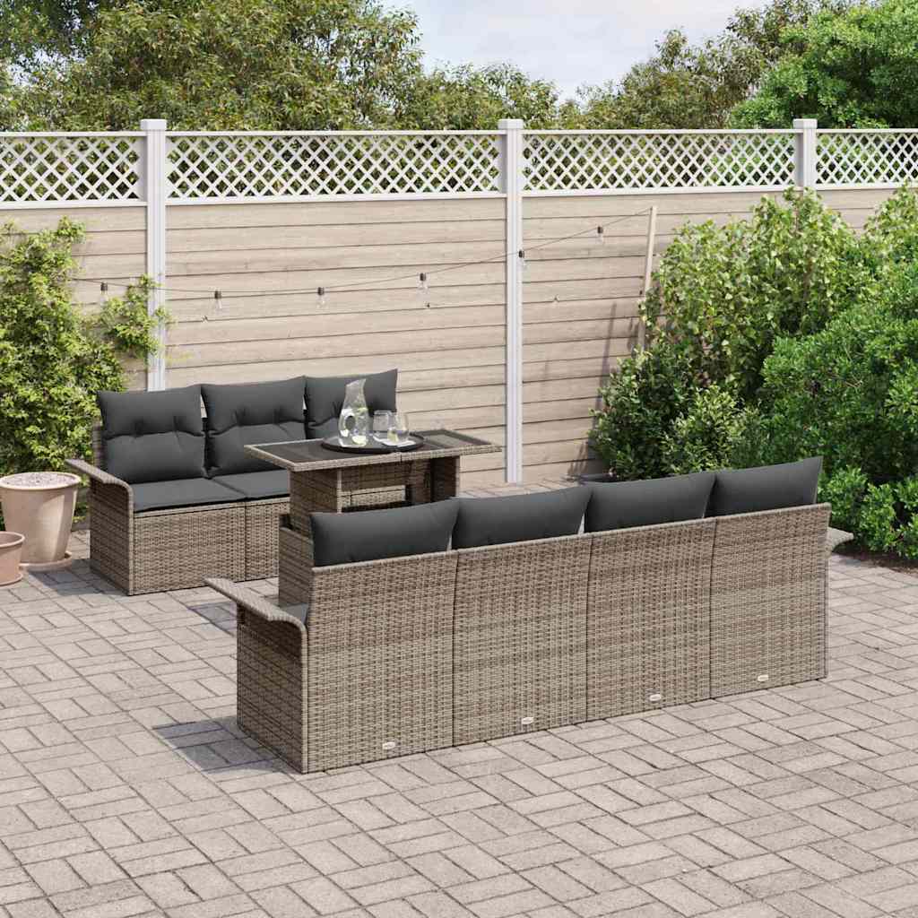 Gartensofa-set 8 stk. Grau [Synthetisch]: Poly Rattan