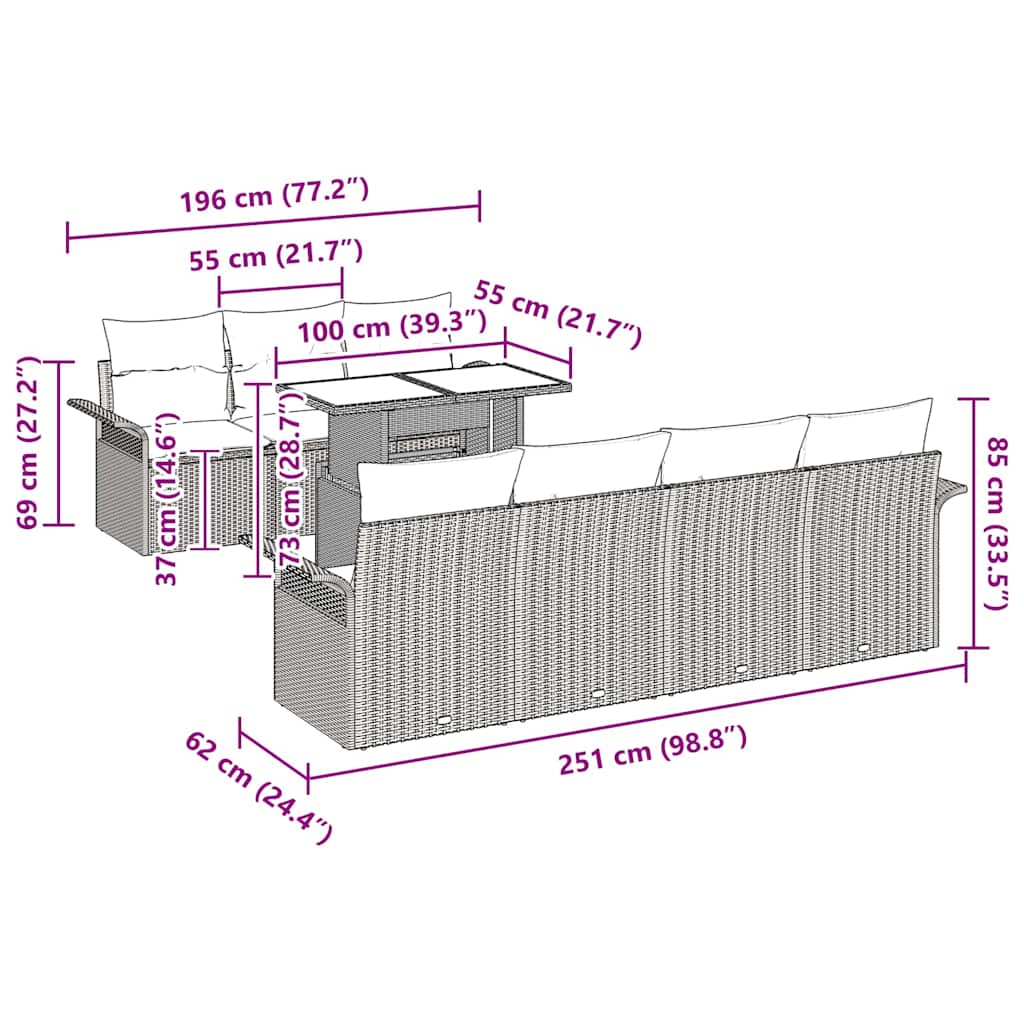 Gartensofa-set 8 stk. Grau [Synthetisch]: Poly Rattan