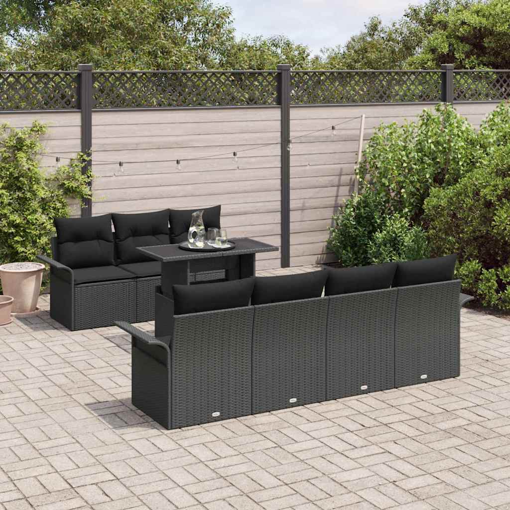 Gartensofa-set 8 stk. Schwarz [Synthetisch]: Poly Rattan