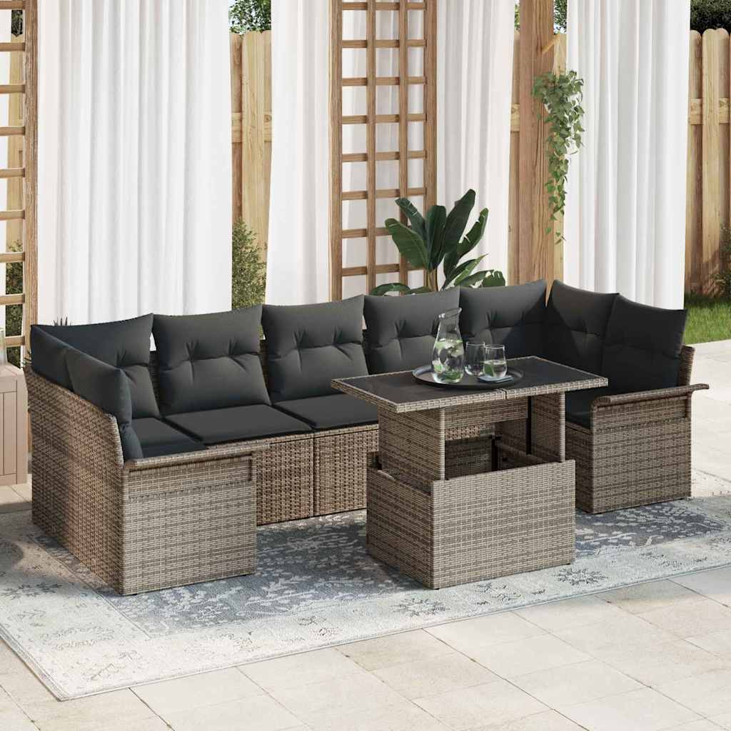 Gartensofa-set 8 Stk. Grau [Synthetisch]: Poly Rattan