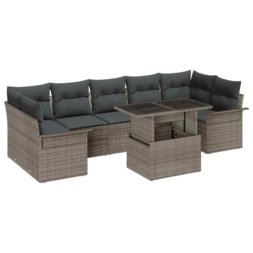 Gartensofa-set 8 Stk. Grau [Synthetisch]: Poly Rattan