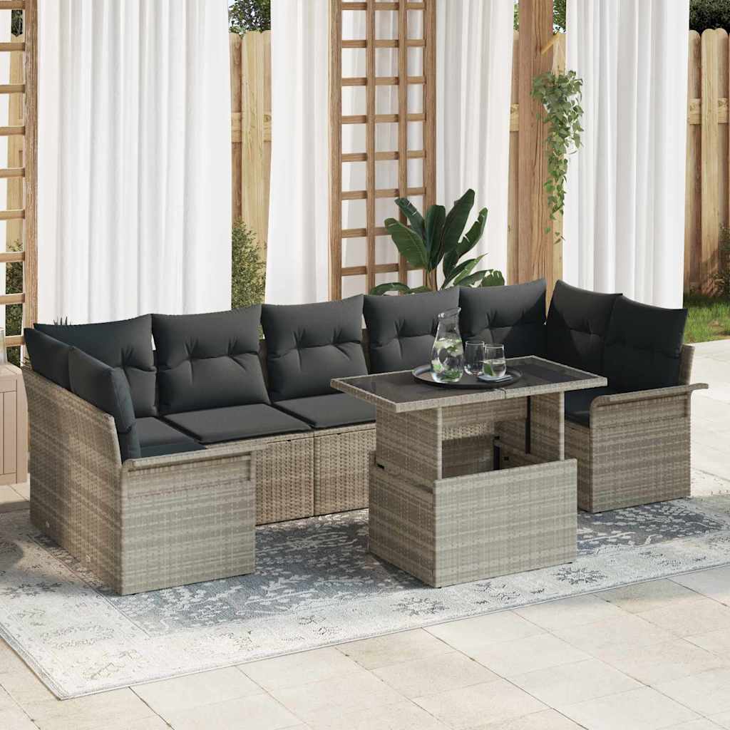 Gartensofa-set 8 stk. Hellgrau [Synthetisch]: Poly Rattan