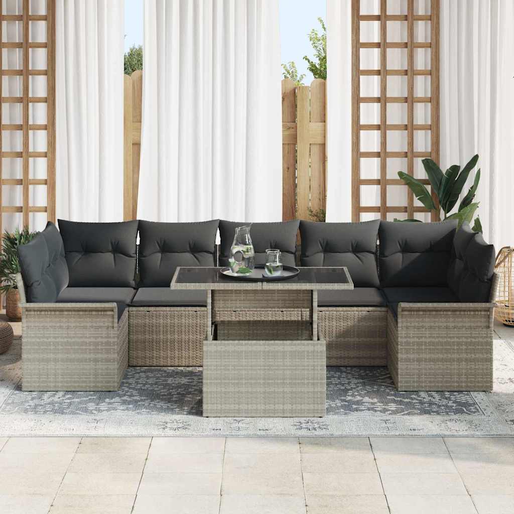 Gartensofa-set 8 stk. Hellgrau [Synthetisch]: Poly Rattan