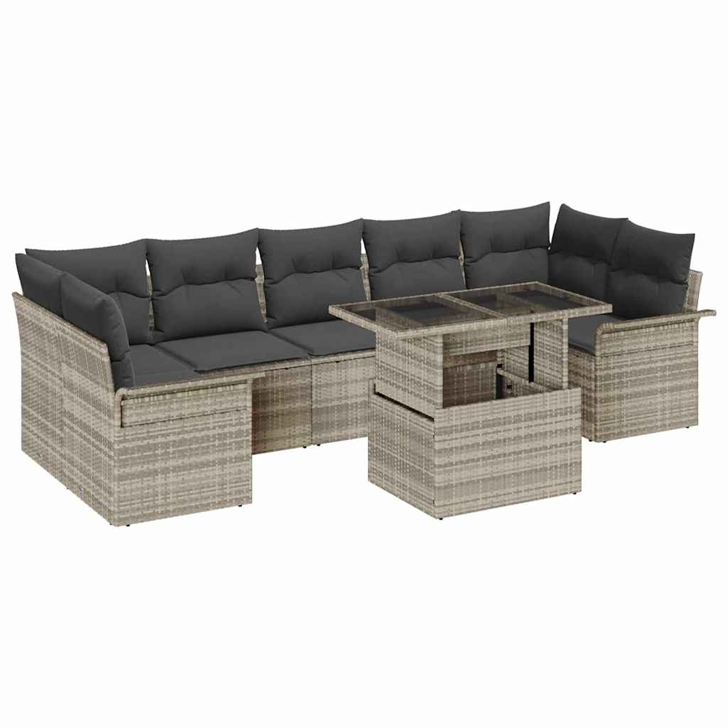 Gartensofa-set 8 stk. Hellgrau [Synthetisch]: Poly Rattan
