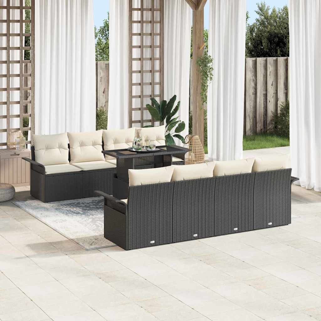 Gartensofa-set 9 stk. Schwarz [Synthetisch]: Poly Rattan