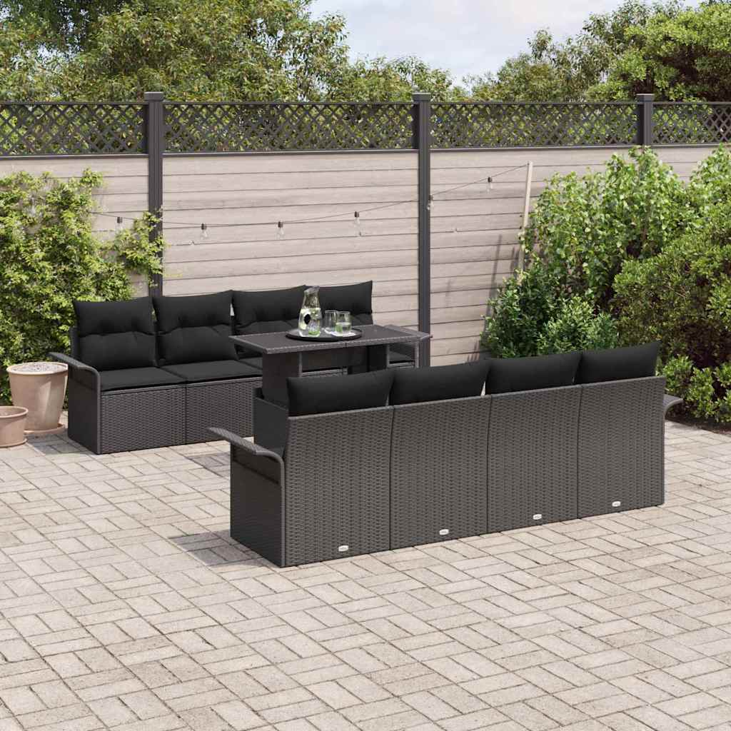 Gartensofa-set 9 stk. Schwarz [Synthetisch]: Poly Rattan
