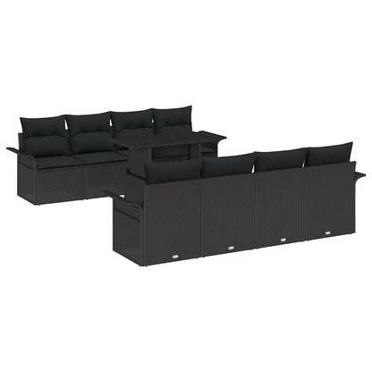 Gartensofa-set 9 stk. Schwarz [Synthetisch]: Poly Rattan