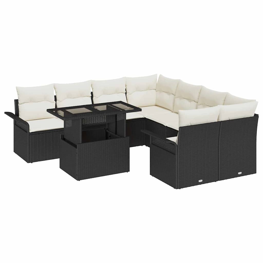 Gartensofa-set 9 stk. Schwarz [Synthetisch]: Poly Rattan