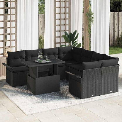 Gartensofa-set 9 stk. Schwarz [Synthetisch]: Poly Rattan