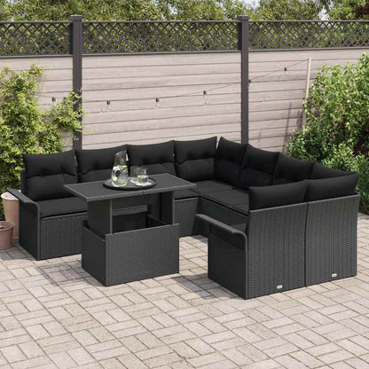 Gartensofa-set 9 stk. Schwarz [Synthetisch]: Poly Rattan