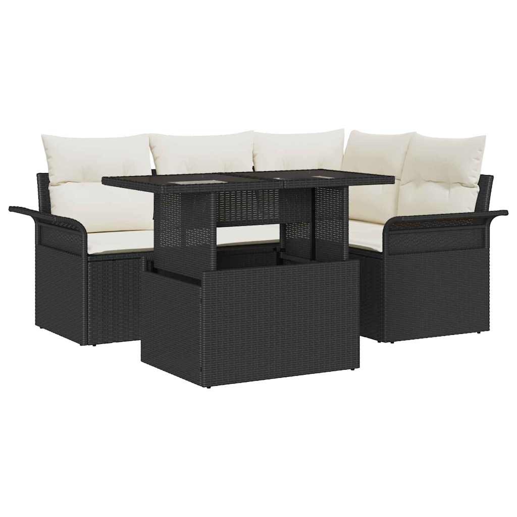 Gartensofa-set 5 stk. Schwarz [Synthetisch]: Poly Rattan