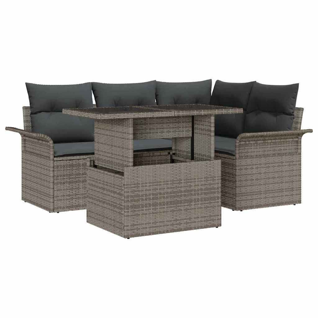 Gartensofa-set 5 stk. Grau [Synthetisch]: Poly Rattan