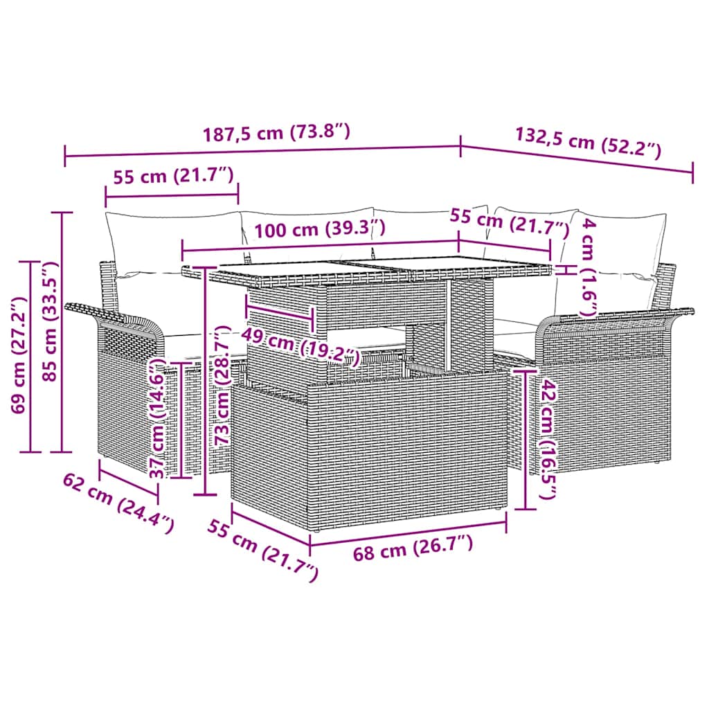 Gartensofa-set 5 stk. Grau [Synthetisch]: Poly Rattan
