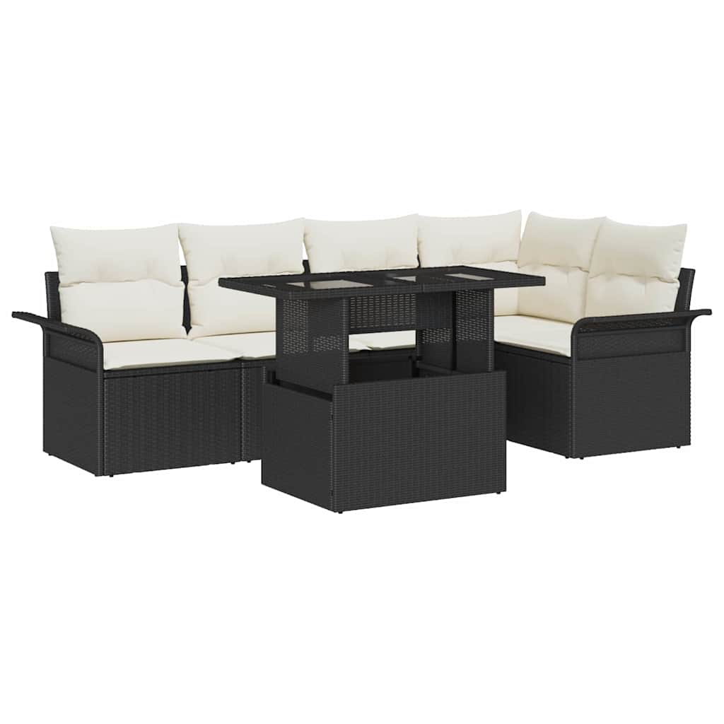 Gartensofa-set 6 stk. Schwarz [Synthetisch]: Poly Rattan