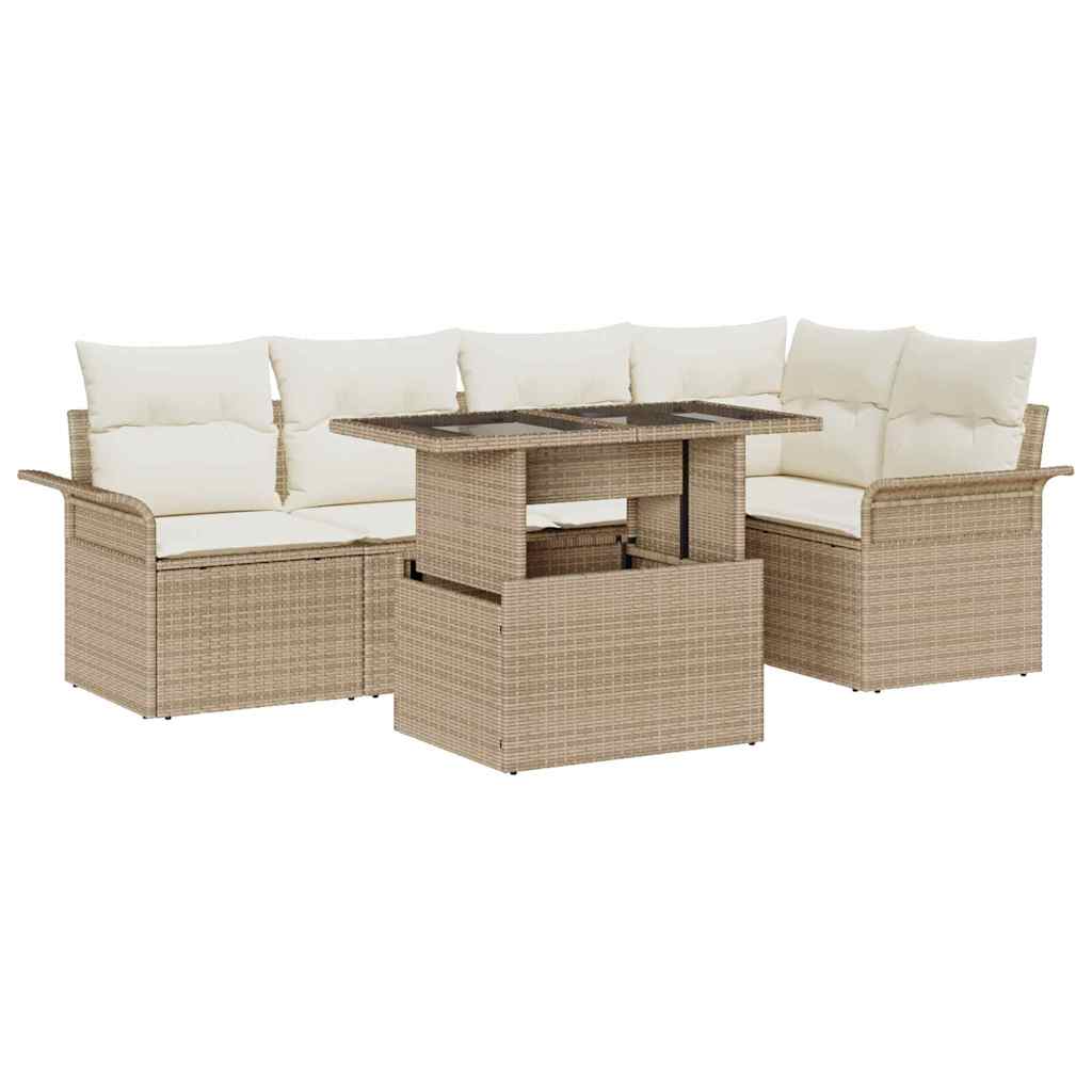 Gartensofa-set 6 stk. Beige [Synthetisch]: Poly Rattan