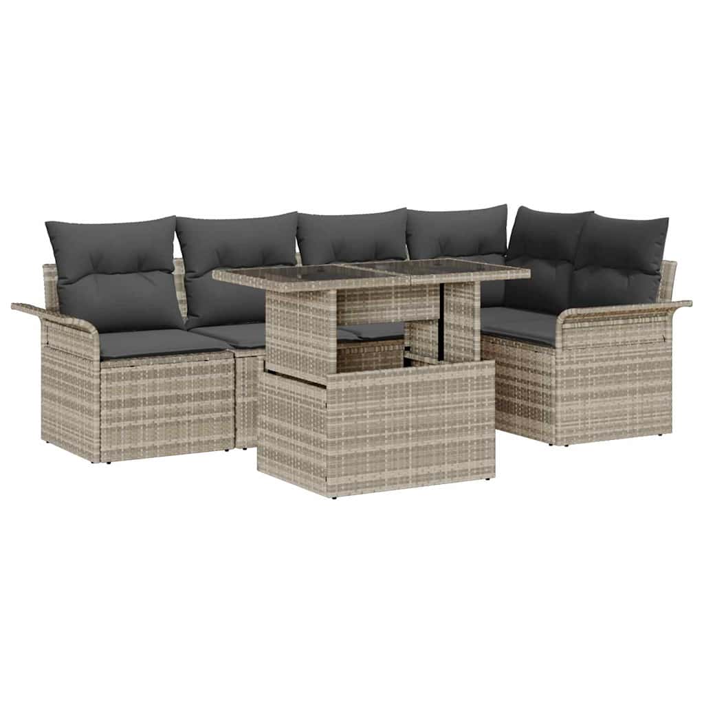 Gartensofa-set 6 stk. Hellgrau [Synthetisch]: Poly Rattan