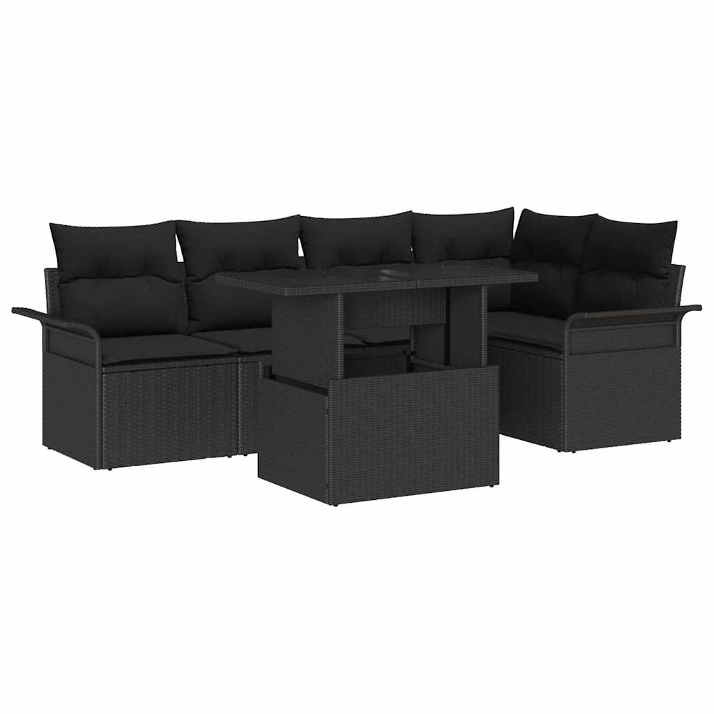 Gartensofa-set 6 stk. Schwarz [Synthetisch]: Poly Rattan