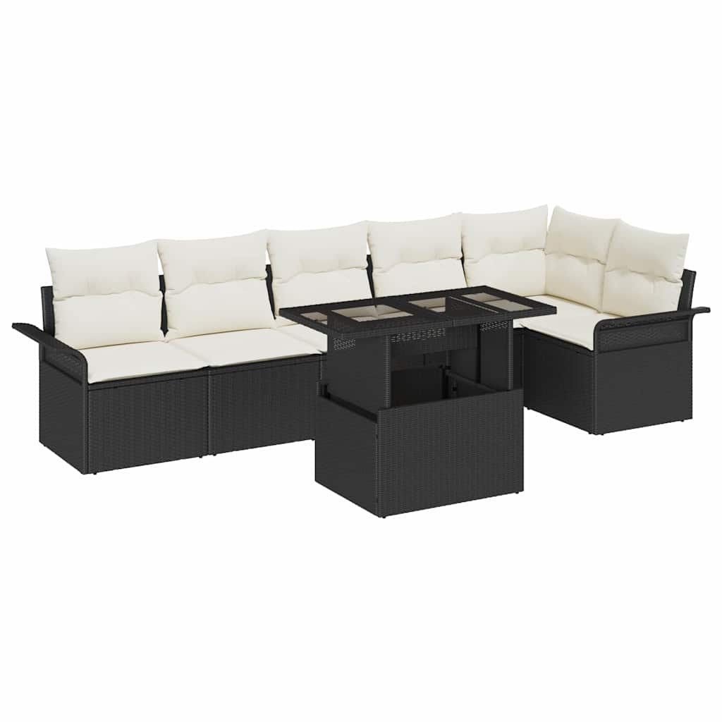 Gartensofa-set 7 stk. Schwarz [Synthetisch]: Poly Rattan
