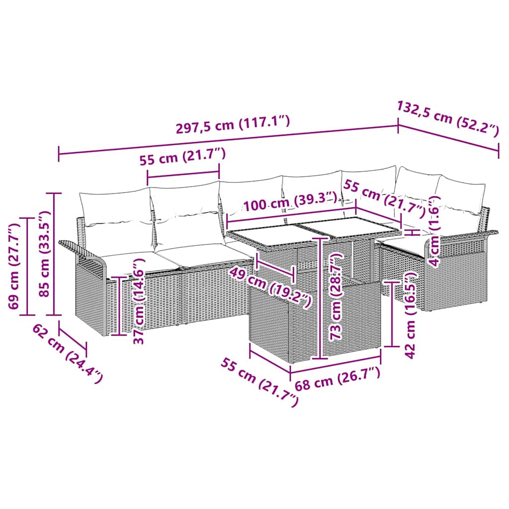 Gartensofa-set 7 stk. Schwarz [Synthetisch]: Poly Rattan