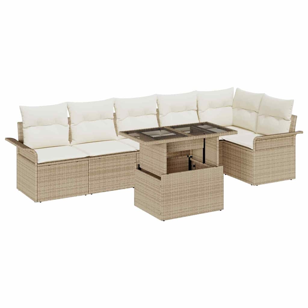 Gartensofa-set 7 stk. Beige [Synthetisch]: Poly Rattan
