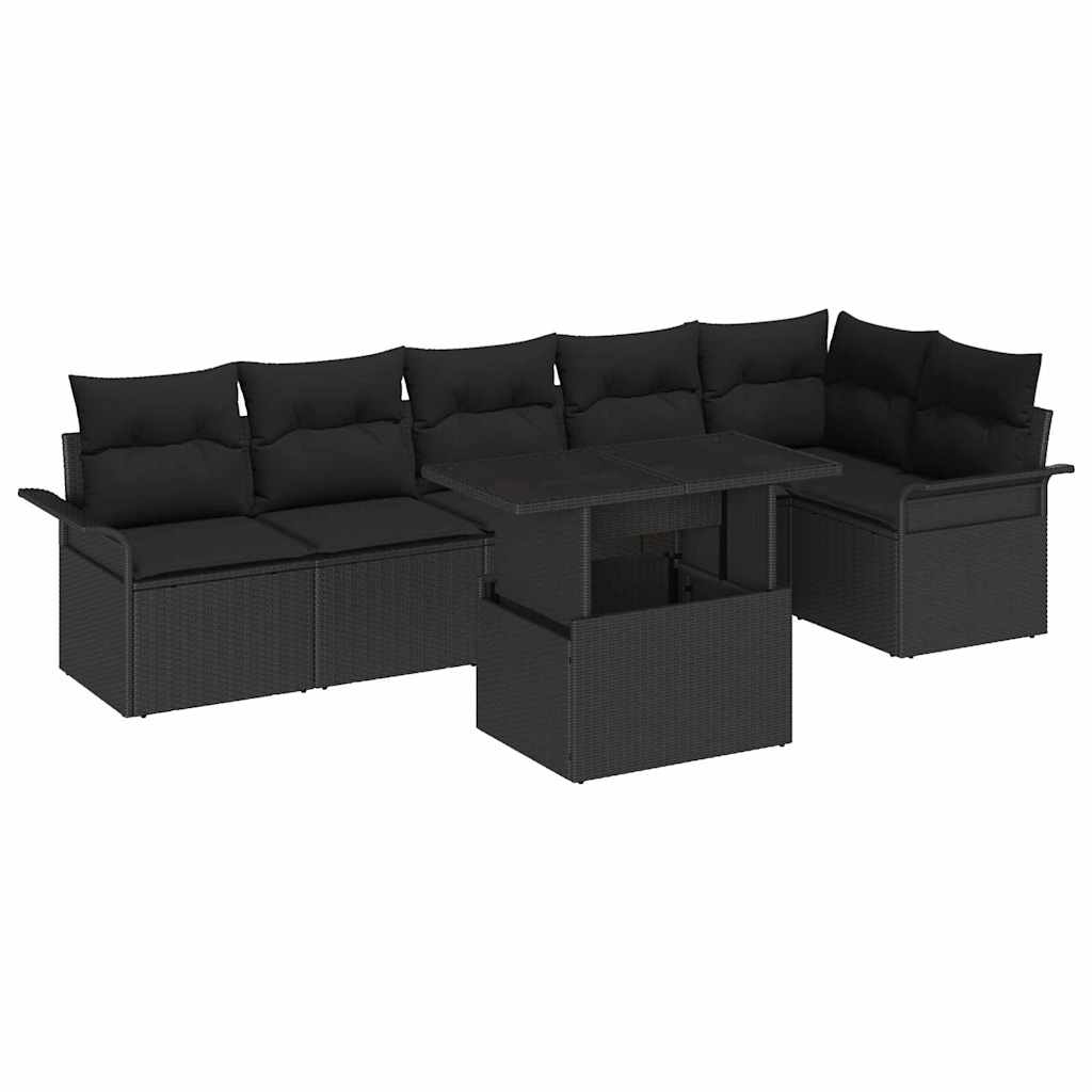 Gartensofa-set 7 stk. Schwarz [Synthetisch]: Poly Rattan