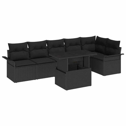 Gartensofa-set 7 stk. Schwarz [Synthetisch]: Poly Rattan