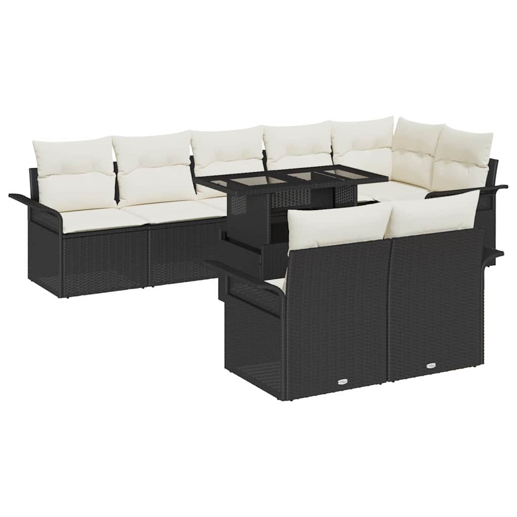 Gartensofa-set 9 stk. Schwarz [Synthetisch]: Poly Rattan