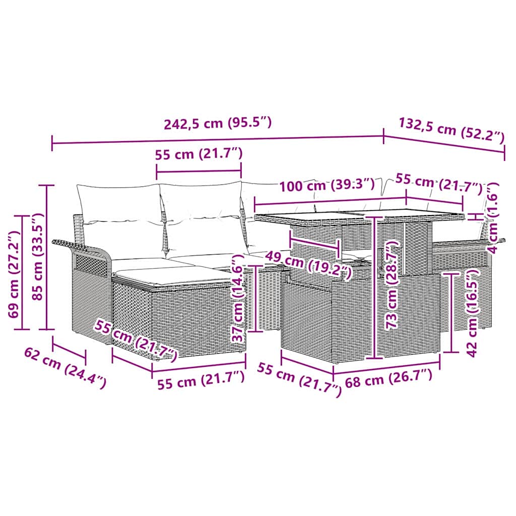 Gartensofa-set 7 stk. Beige