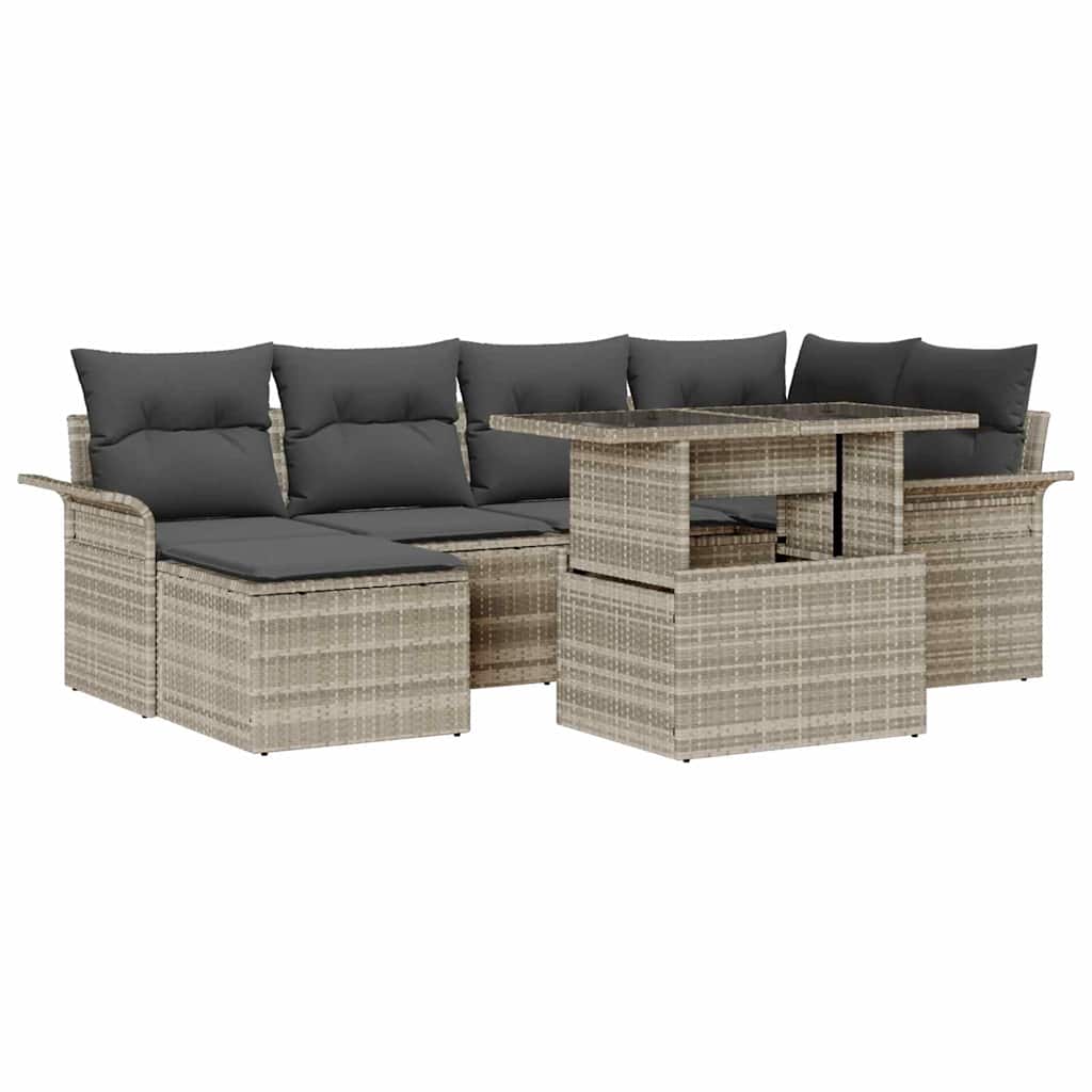 Garten-Sofa-Set mit Kissen 7 pcs Hellgrau Poly Rattan