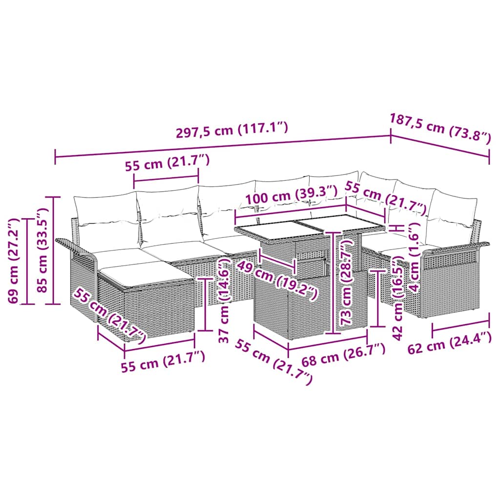 Gartensofa-set 9 stk. Schwarz