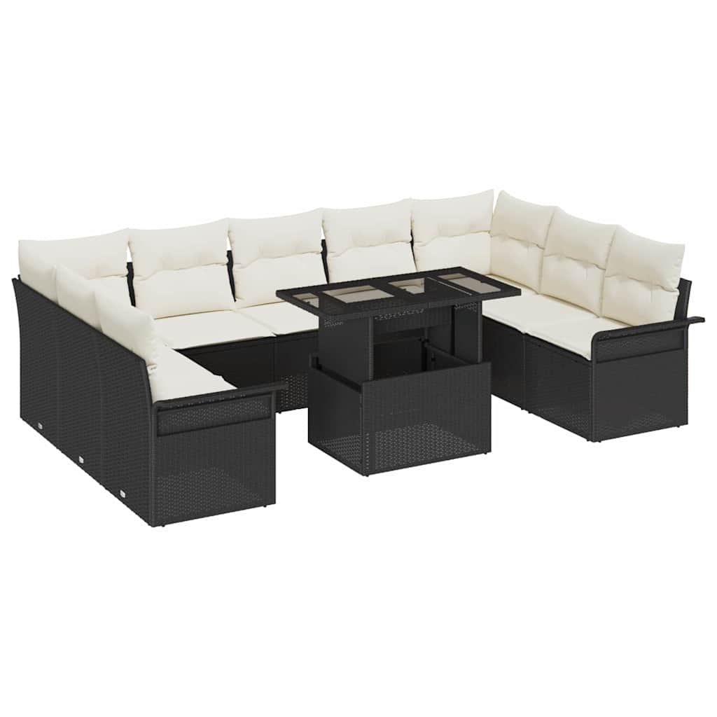 Gartensofa-set 10 stk. Schwarz Poly Rattan