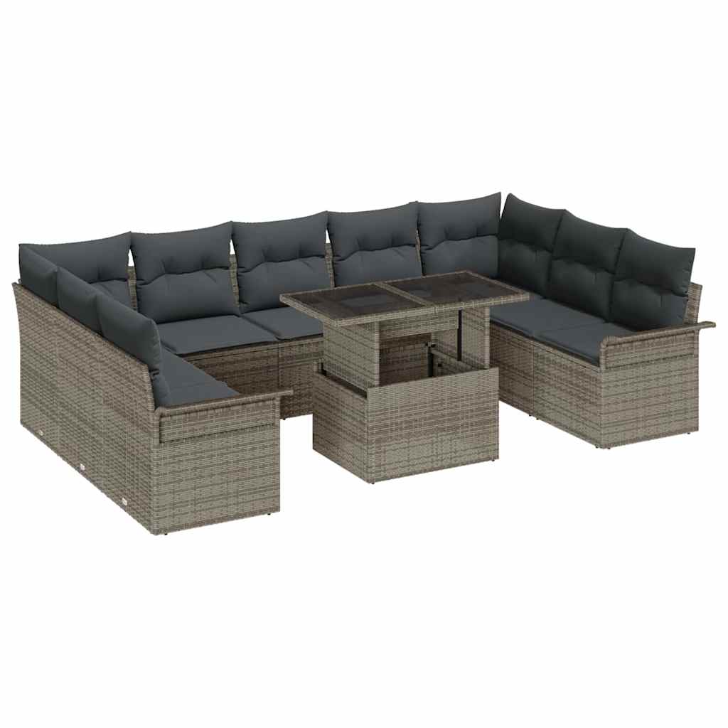 Gartensofa-set 10 stk. Grau Poly Rattan