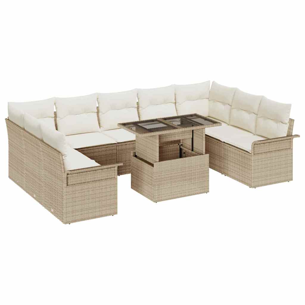 Gartensofa-set 10 stk. Beige Poly Rattan