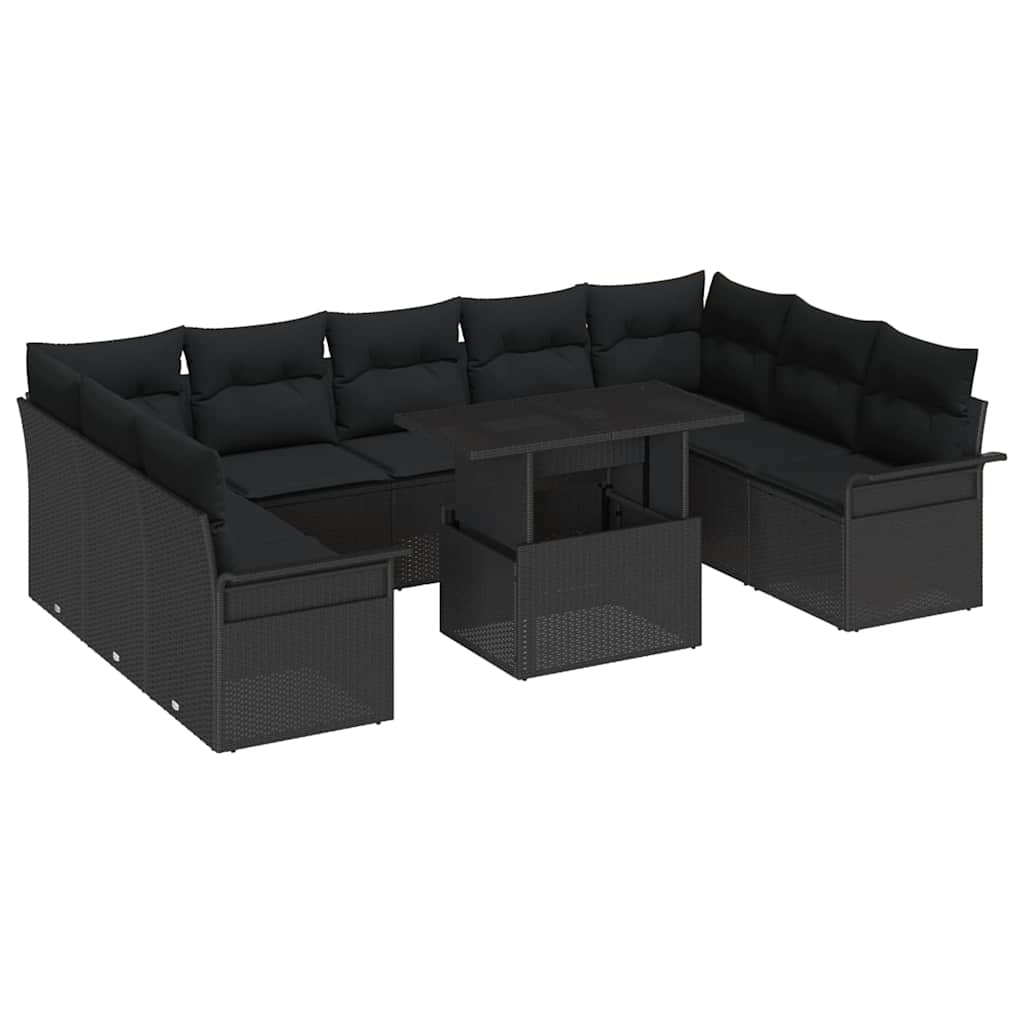 Gartensofa-set 10 stk. Schwarz Poly Rattan