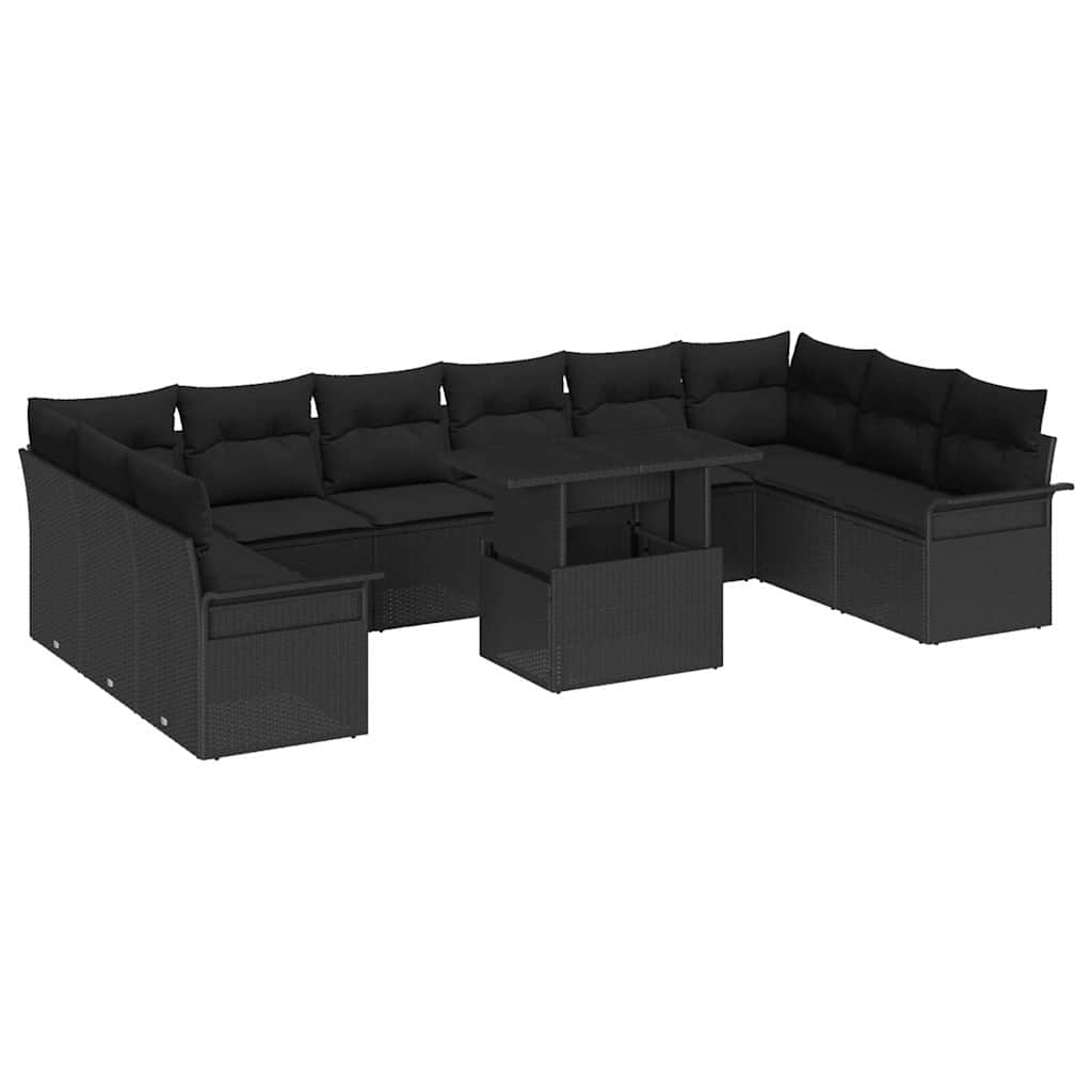 Gartensofa-set 11 stk. Schwarz Poly Rattan