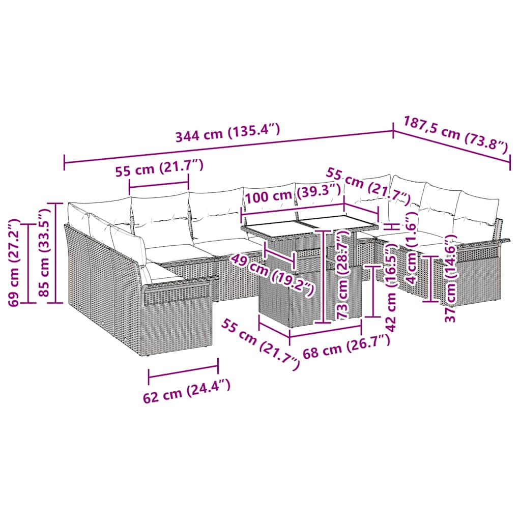 Gartensofa-set 11 stk. Schwarz Poly Rattan