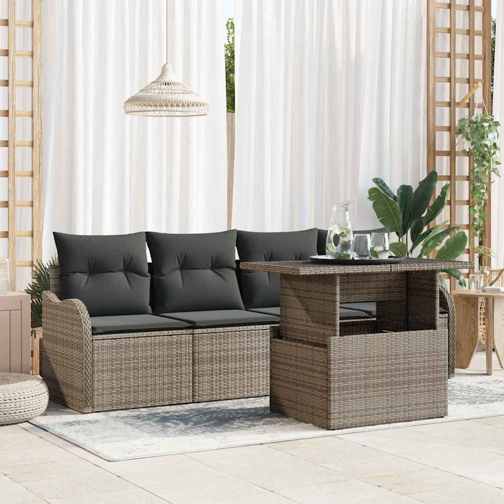Garten-Sofa-Set mit Kissen mit Kissen 5 pcs Grau Poly Rattan