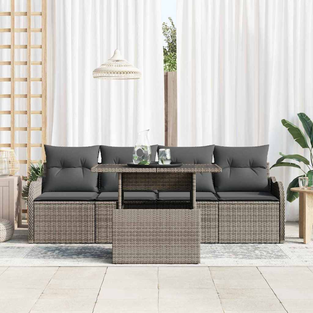 Garten-Sofa-Set mit Kissen mit Kissen 5 pcs Grau Poly Rattan