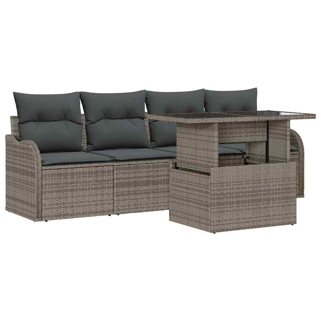 Gartensofa-set 5 stk. 4-Sitzanzahl Grau Poly Rattan