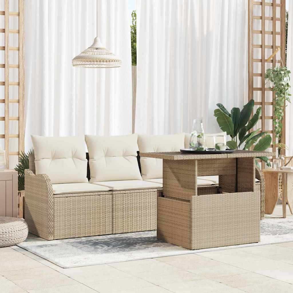 Gartensofa-set 5 stk. 4-Sitzanzahl Beige Poly Rattan