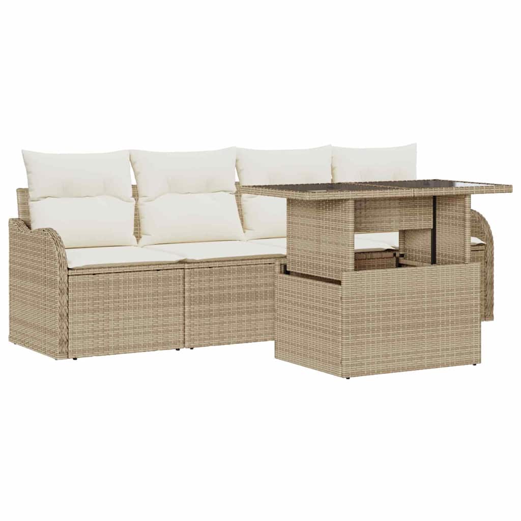 Gartensofa-set 5 stk. 4-Sitzanzahl Beige Poly Rattan