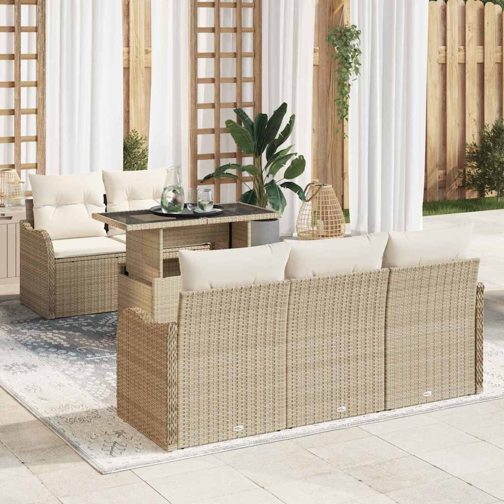 Gartensofa-set 6 Stk. Beige Poly Rattan