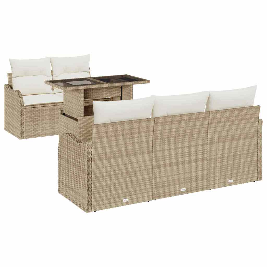 Gartensofa-set 6 Stk. Beige Poly Rattan