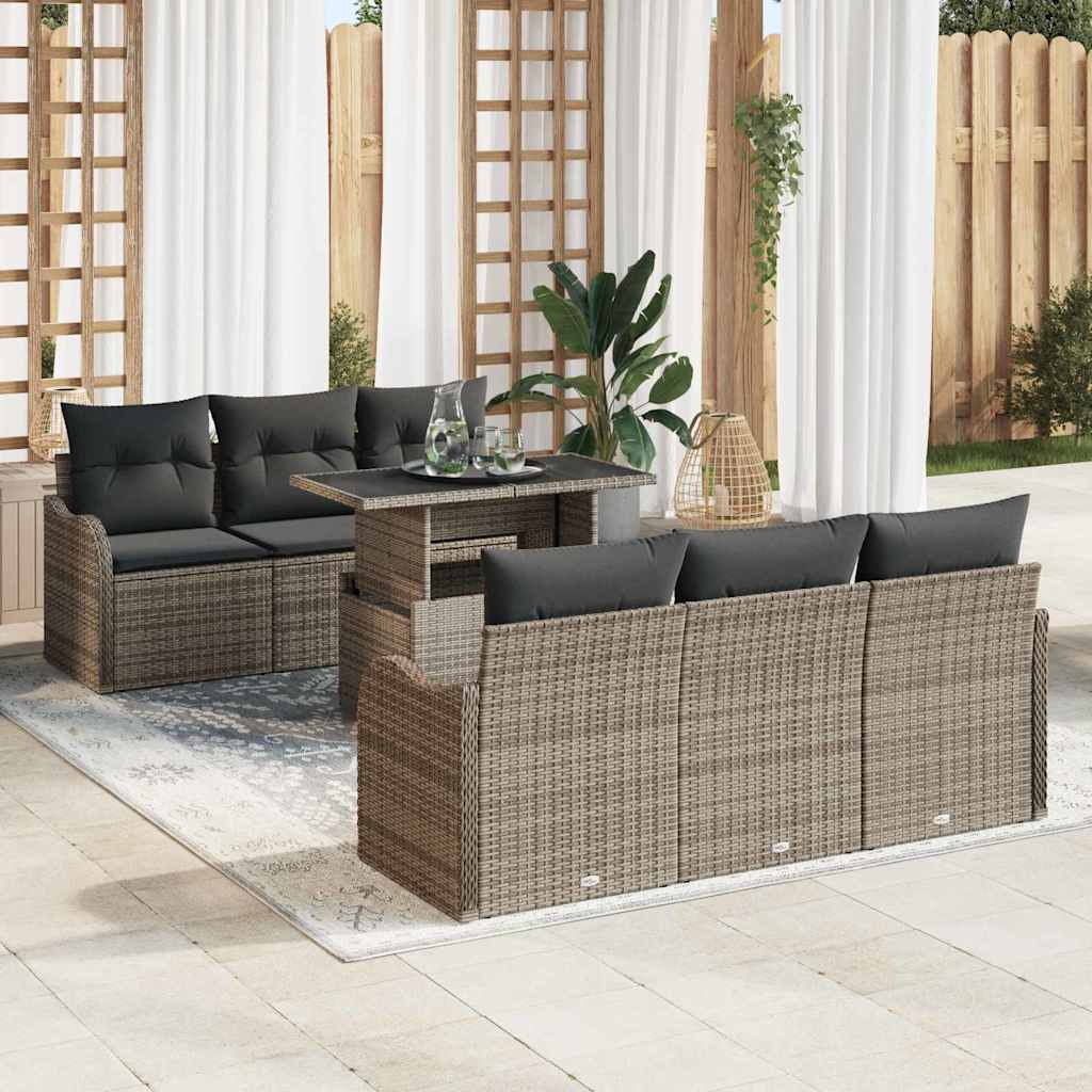 Gartensofa-set 7 stk. 6-Sitzanzahl Grau Poly Rattan