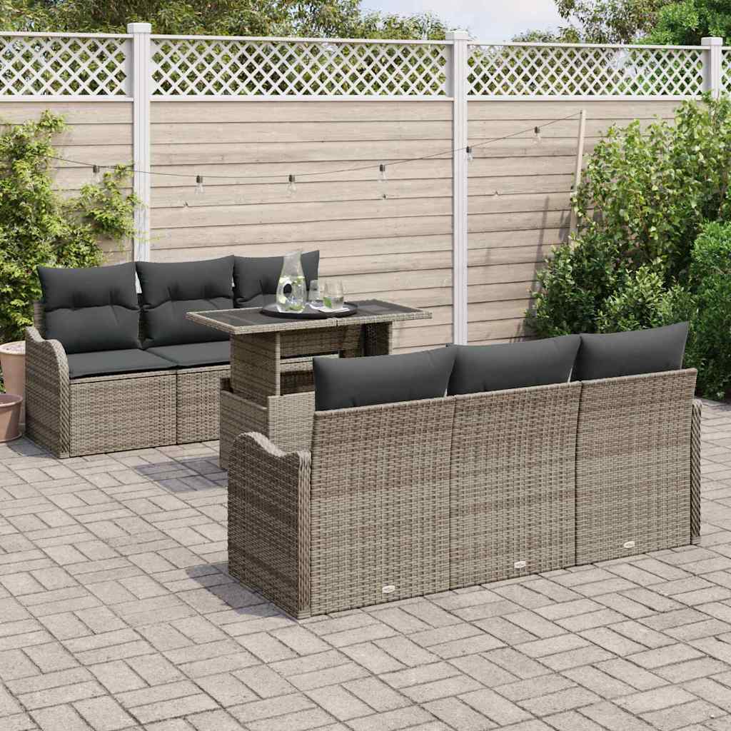 Gartensofa-set 7 stk. 6-Sitzanzahl Grau Poly Rattan