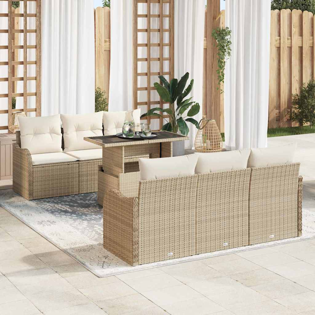 Gartensofa-set 7 Stk. 6-Sitzanzahl Beige Poly Rattan