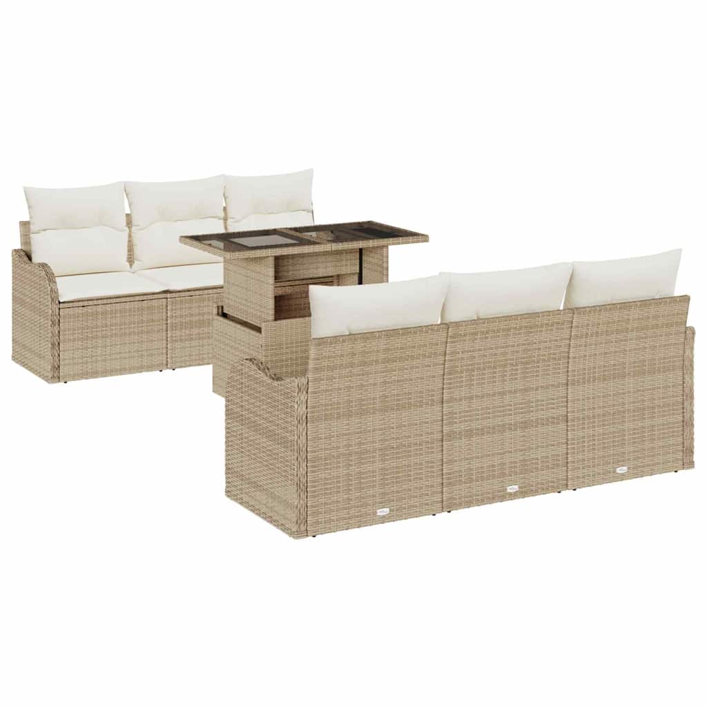 Gartensofa-set 7 Stk. 6-Sitzanzahl Beige Poly Rattan