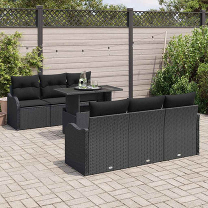 Gartensofa-set 7 stk. 6-Sitzanzahl Schwarz Poly Rattan